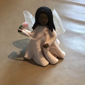 Kneeded Angels Figurine “pink ribbon/ pink rose “